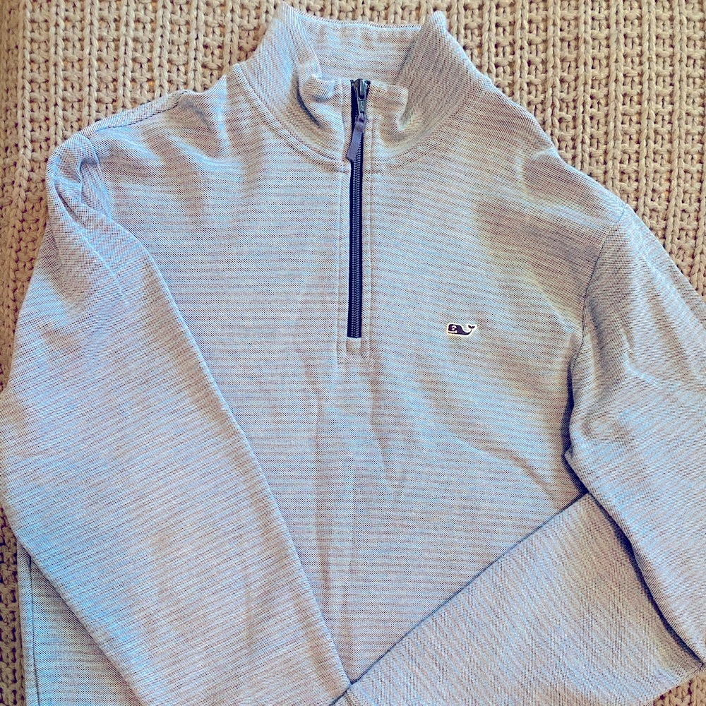 Vineyard Vine Blue Striped 1/4 Zip Pullover.